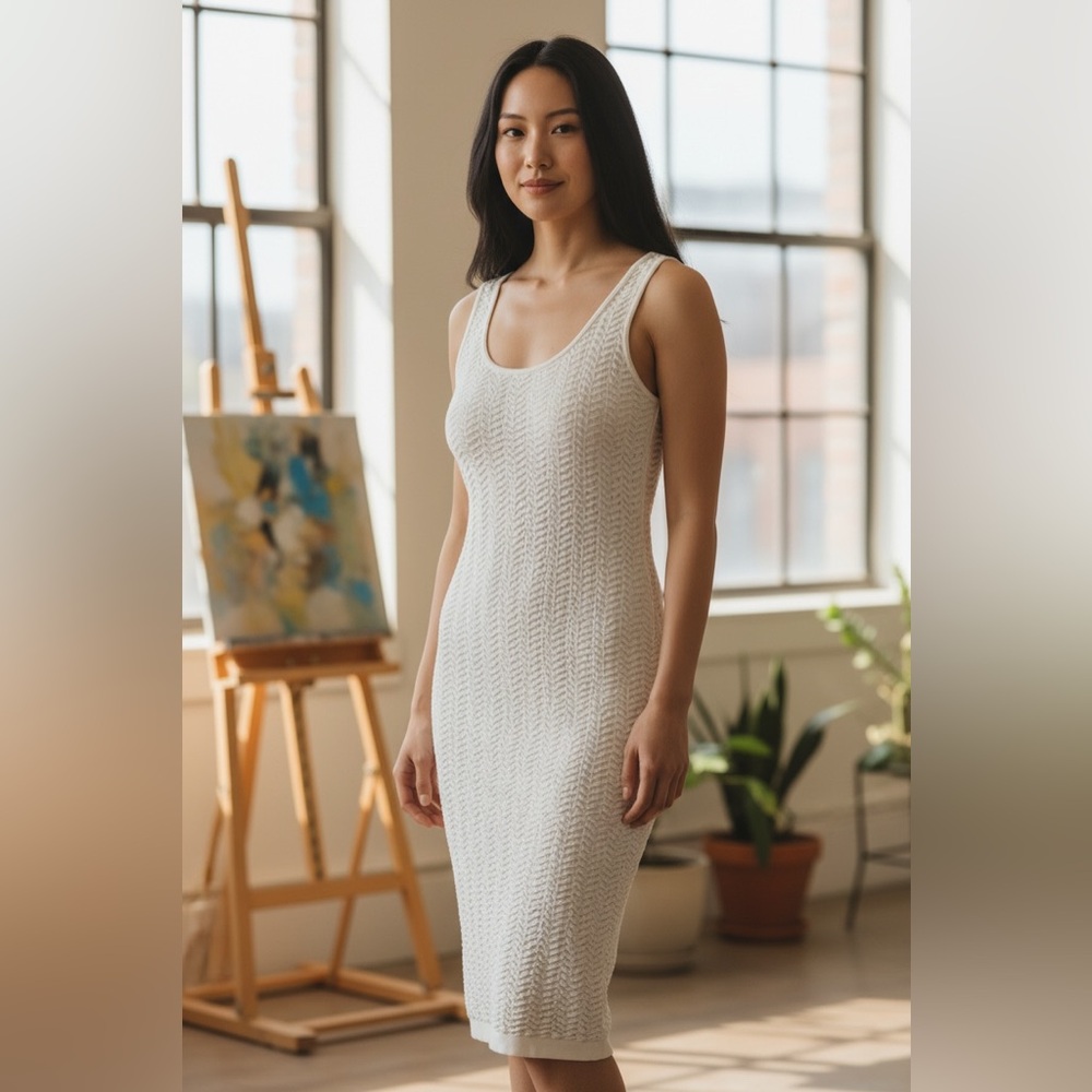 Bebe Textured Knit Sleeveless Bodycon Dress | Mid knee size M/L